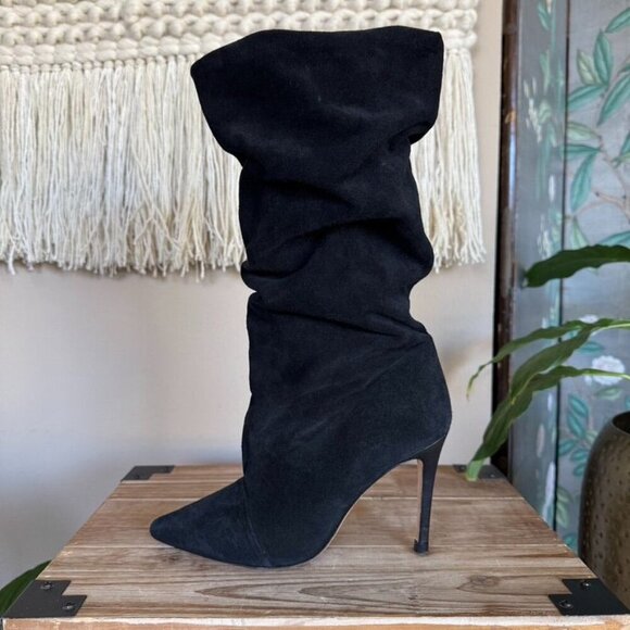 IRO The Stevie Gathered Slouch Black Suede Leather Heeled Boho Boots Size 38 / 7 - Picture 4 of 13
